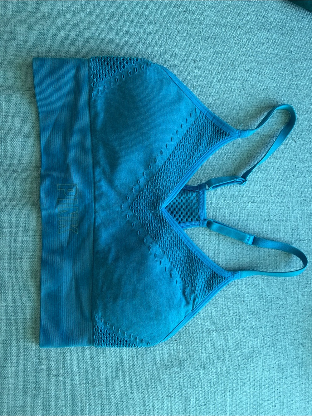 PINK Victoria's Secret Teal Seamless Sports Bralette with Mesh Insets